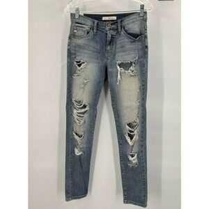 Kancan Womens 27 Light Blue Skinny Jeans Stretch Distressed Destroyed KC11004